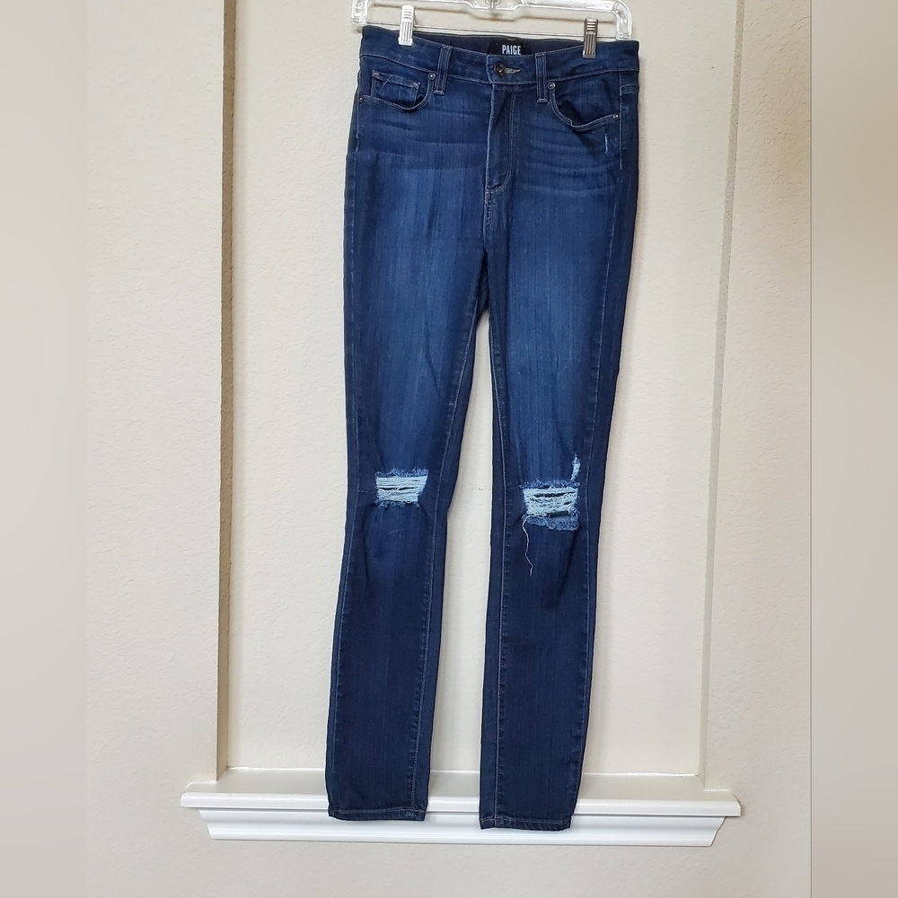 Paige Distressed Denim Jeans. Hoxton Ankle Style. Size 27